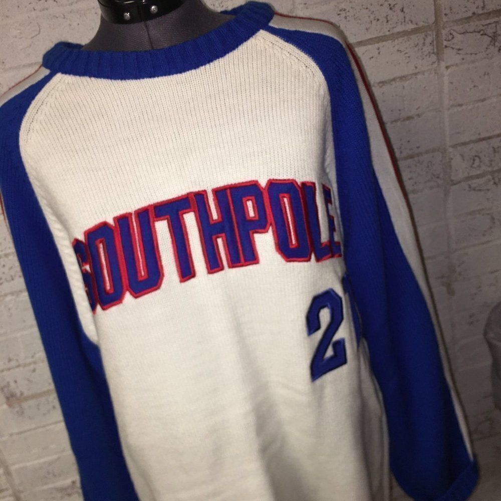 South Pole Mens Striped Sleeve Sweater Large